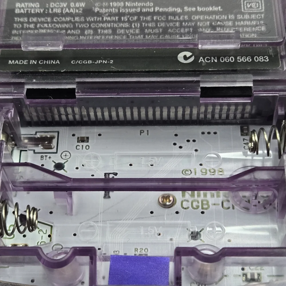 Nintendo Game Boy Color GBC Atomic Purple CGB-001 Handheld & Carry Bag & 1 Game